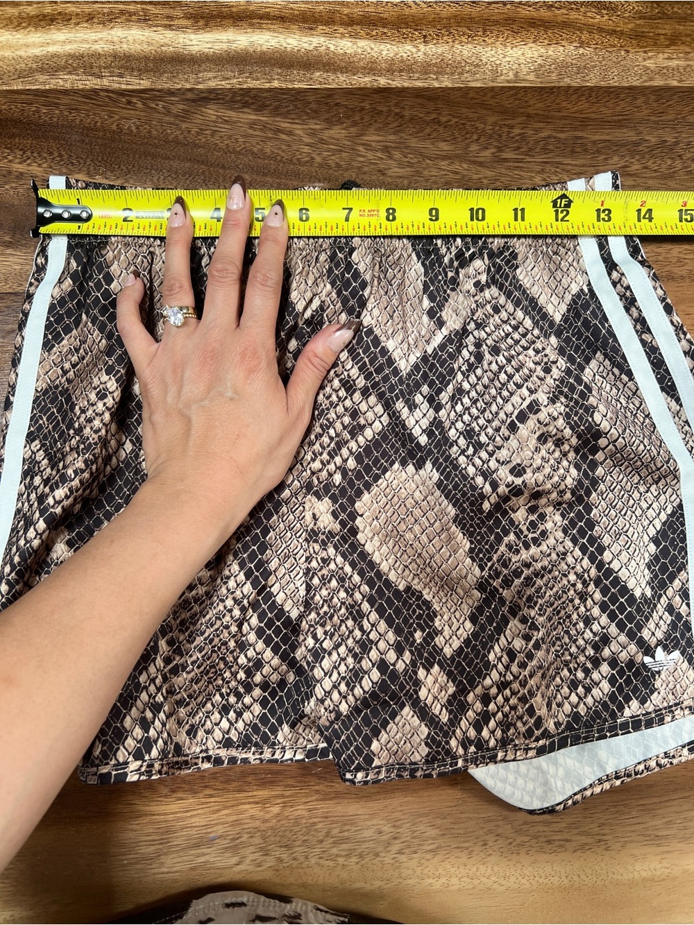 LAST PAIR! SZ SMALL - NWT ✨ adidas snake print SATIN shorts "Magic Beige" - Picture 3 of 9